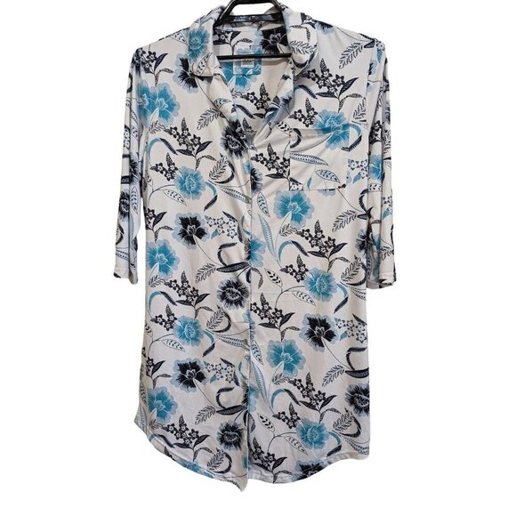 Echo Sleepwear size L nightgown loungewear top Blue White floral - Picture 4 of 5